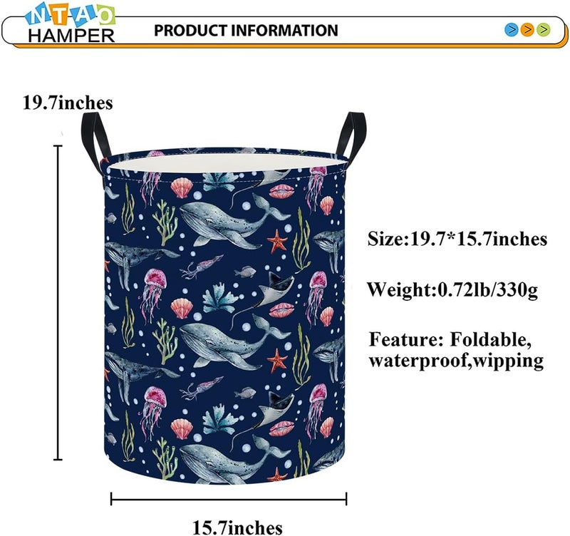 NTAOHAMPER Laundry Hamper, Laundry Basket, Nursery Hamper, Waterproof Storage Bin, Clothes Organizer Basket, Room Decor(Watercolor Ocean) - Image 3